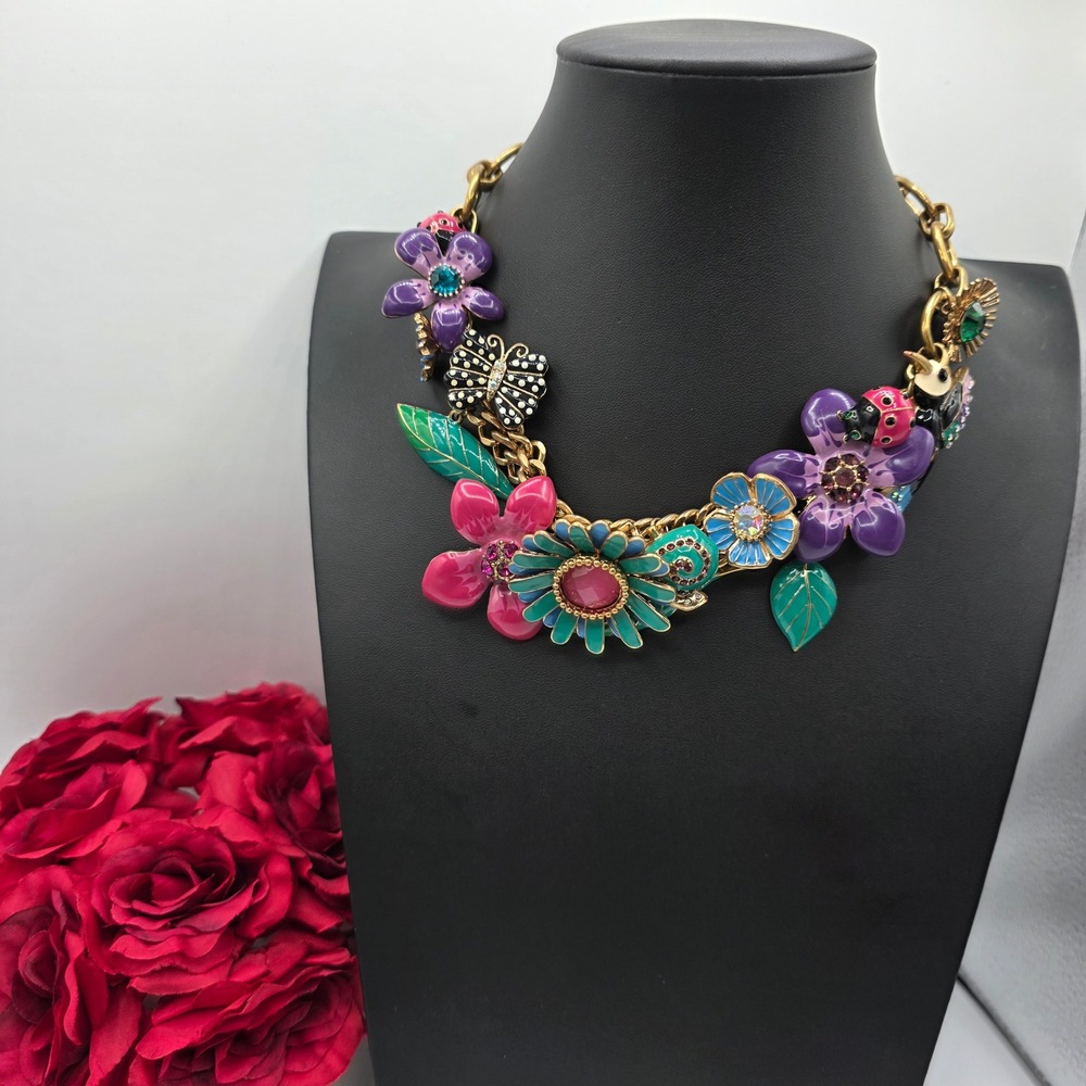 Betsey Johnson Floral Garden Hummingbird Ladybug Statement Necklace B04322-N02